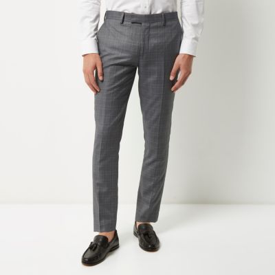 Blue checked skinny suit trousers